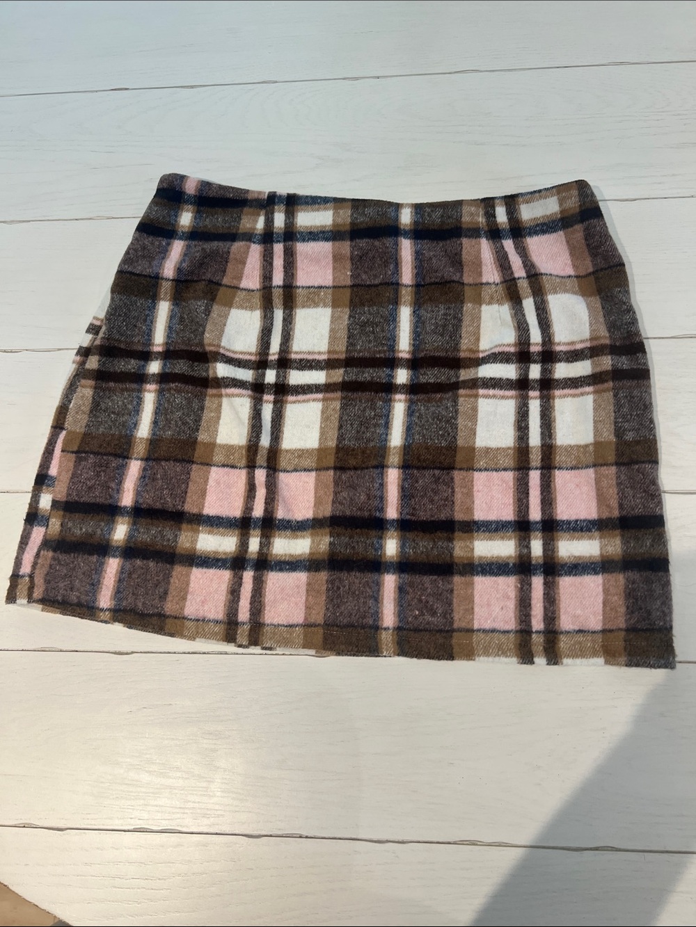 Plaid Mini Skirt in Pink, Brown & Cream